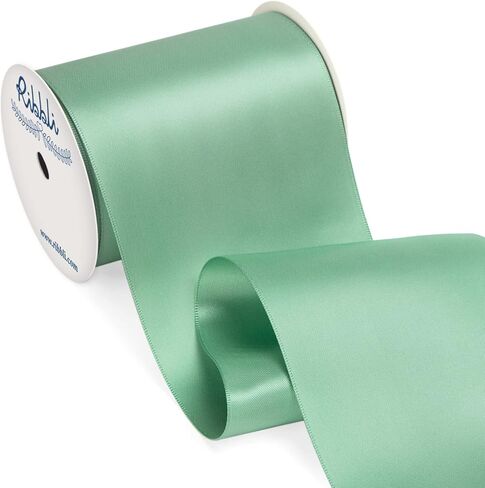 Ribbli Dusty Sage Satin Ribbon 4 Inch Wide Sage Green Ribbon for Wedding Chair Sash Grand Opening Ceremony Big Bows Gift Wrapping Floral Crafts Cake Decor-Double Faced Satin Continuous 10 Yards in Saudi Arabia