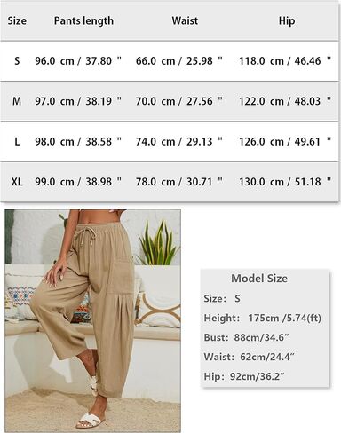 Women Linen Pants Wide Leg Boho Pants Loose Lightweigt Beach Palazzo Harem Pants with Pockets in Kuwait