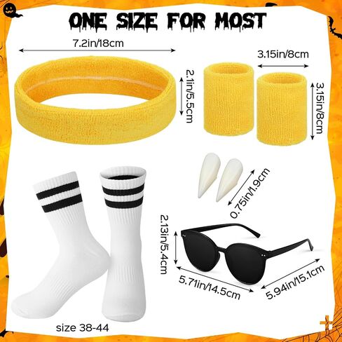 Mepase 7 Pcs Halloween Teen Wolf Costume 1980s Adults Wolf Costume Accessories Set Wigs Headband Wristbands Glasses Vampire Fangs Socks for Men Cosplay Multicolor in Saudi Arabia
