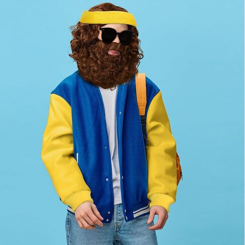 Mepase 7 Pcs Halloween Teen Wolf Costume 1980s Adults Wolf Costume Accessories Set Wigs Headband Wristbands Glasses Vampire Fangs Socks for Men Cosplay Multicolor in Saudi Arabia