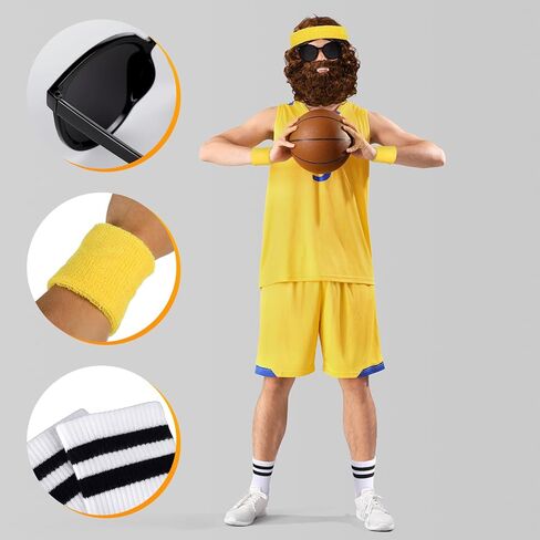 Mepase 7 Pcs Halloween Teen Wolf Costume 1980s Adults Wolf Costume Accessories Set Wigs Headband Wristbands Glasses Vampire Fangs Socks for Men Cosplay Multicolor in Saudi Arabia