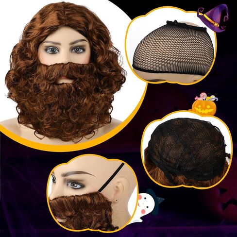 Mepase 7 Pcs Halloween Teen Wolf Costume 1980s Adults Wolf Costume Accessories Set Wigs Headband Wristbands Glasses Vampire Fangs Socks for Men Cosplay Multicolor in Saudi Arabia