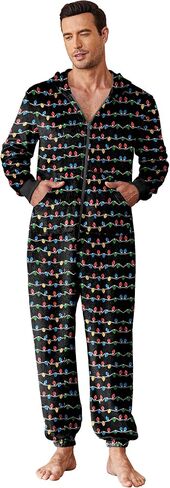Ekouaer Mens Onesie Pajamas One Piece Christmas Pajama Set Zipper Up Onesie Pajama Sleepwear S-XXL in Saudi Arabia
