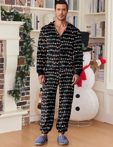 Ekouaer Mens Onesie Pajamas One Piece Christmas Pajama Set Zipper Up Onesie Pajama Sleepwear S-XXL in Saudi Arabia