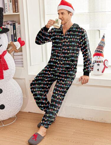 Ekouaer Mens Onesie Pajamas One Piece Christmas Pajama Set Zipper Up Onesie Pajama Sleepwear S-XXL in Saudi Arabia