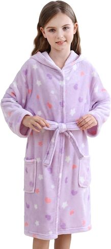 V.&GRIN Girls Robe, Kids Fleece Hooded Soft Plush Fuzzy Bathrobe for 3-14 Years in Saudi Arabia