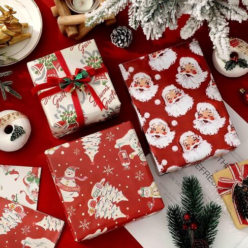 JarThenaAMCS 12 Sheet Christmas Wrapping Paper -Not Roll- Red Santa Snowman Gift Wrap Paper Folded Flat Seasonal Art Paper for Winter Xmas Birthday Baby Shower DIY Crafts, 19.7 x 27.6 Inch in Saudi Arabia