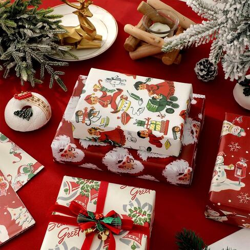 JarThenaAMCS 12 Sheet Christmas Wrapping Paper -Not Roll- Red Santa Snowman Gift Wrap Paper Folded Flat Seasonal Art Paper for Winter Xmas Birthday Baby Shower DIY Crafts, 19.7 x 27.6 Inch in Saudi Arabia