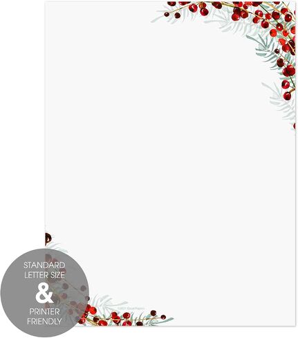 Pine And Berry Holiday Letterhead / 50 Sheets 8.5" x 11" Watercolor Winter Design/Bold And Modern Christmas Paper in Saudi Arabia