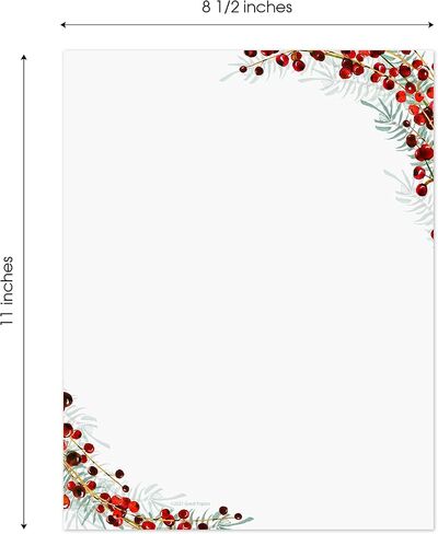Pine And Berry Holiday Letterhead / 50 Sheets 8.5" x 11" Watercolor Winter Design/Bold And Modern Christmas Paper in Saudi Arabia