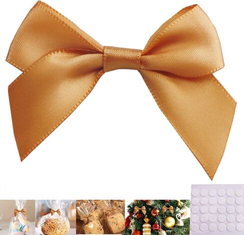 30 Pack Mini Ribbon Bows for Crafts, Satin Ribbon Bows with Adhesive Glue Point, Pretied Bows for DIY Crafting Sewing Scrapbooking Baby Shower Wedding Birthday Party Treats Favors (Gold) in Saudi Arabia