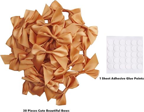 30 Pack Mini Ribbon Bows for Crafts, Satin Ribbon Bows with Adhesive Glue Point, Pretied Bows for DIY Crafting Sewing Scrapbooking Baby Shower Wedding Birthday Party Treats Favors (Gold) in Saudi Arabia