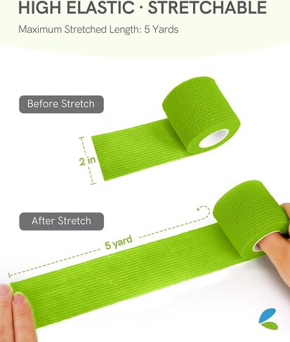FriCARE Latex Free Self Adhesive Bandage, Green Athletic Wrist Spat Tape, First Aid Supplies Medical Tape Self-Adherent Cohesive Bandages, Non-Woven Elastic Vet Wrap Fluorescent 6 Rolls 2" x 5 Yards in Saudi Arabia