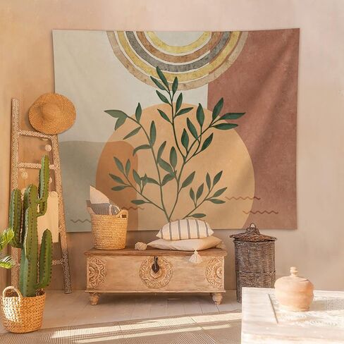 SUOTEMEIFEI Boho فن نسيج النبات، نباتات ريترو نسيج غروب الشمس منظر طبيعي مجرد جمالي جدار غرفة النوم غرفة المعيشة ديكور الكلية النوم الجدار شنقا in Saudi Arabia