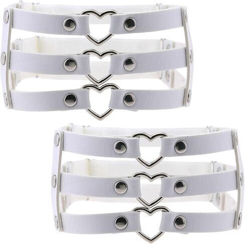 FM FM42 Multicolor PU Simulated Leather Rivets Love Heart Ring 3-Layer Adjustable Leg Ring Elastic Garter, Pack of 2 PCs in Saudi Arabia