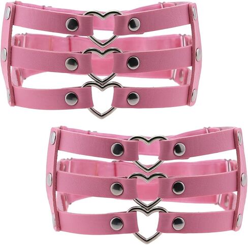 FM FM42 Multicolor PU Simulated Leather Rivets Love Heart Ring 3-Layer Adjustable Leg Ring Elastic Garter, Pack of 2 PCs in Saudi Arabia