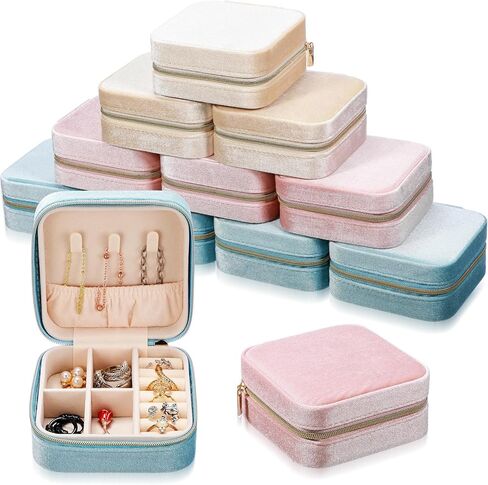 Kenning 12 Pcs Small Velvet Travel Jewelry Box Mini Jewelry Travel Case Portable Jewelry Organizer Pouches Bridesmaid Proposal Gift Boxes Earring Display Holder for Women Girls Gifts Accessories in Kuwait