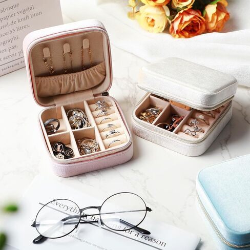 Kenning 12 Pcs Small Velvet Travel Jewelry Box Mini Jewelry Travel Case Portable Jewelry Organizer Pouches Bridesmaid Proposal Gift Boxes Earring Display Holder for Women Girls Gifts Accessories in Kuwait