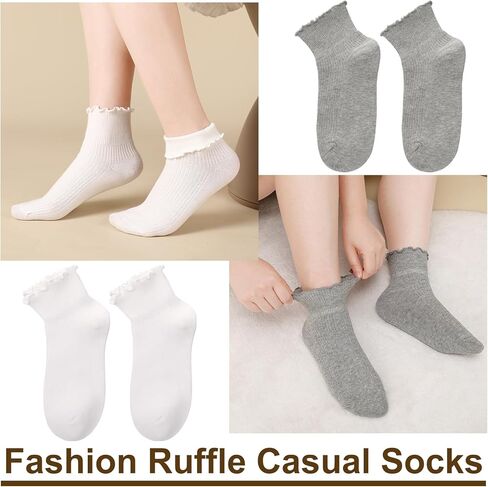 10 أزواج من الجوارب النسائية، جوارب مكشكشة للفتيات والنساء، جوارب لطيفة للكاحل، جوارب دائرية ناعمة ودافئة من القطن قابلة للتنفس in Kuwait
