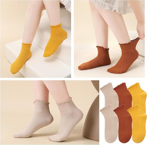 10 أزواج من الجوارب النسائية، جوارب مكشكشة للفتيات والنساء، جوارب لطيفة للكاحل، جوارب دائرية ناعمة ودافئة من القطن قابلة للتنفس in Kuwait