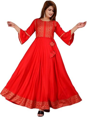Sophia-Art Rayon Floral Print Only Kurti Dress for Women and Girls Elegant Indian Ethnic Wear Traditional Weeding outfits in Saudi Arabia