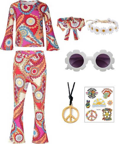 Halloween Cosutme for Girls 2024, 60s 70s Decades Hippie Disco Outfits for Kids in Saudi Arabia