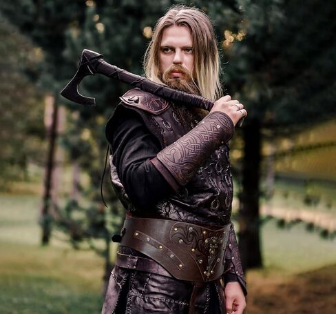 L'VOW الفايكنج حزام خصر عريض الشمال الخصر درع حزام جلد البربري لعصر النهضة القرون الوسطى LARP المحارب تأثيري in Kuwait