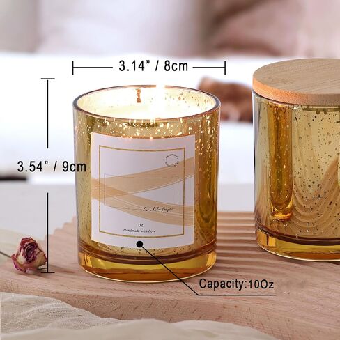 LAMORGIFT 15 Pack Glass Candle Jars with Lids (8oz, Gold) - Empty Candle Jars Containers - Mercury Glass Candle Jars for Making Candle - 20 Pcs Candle Labels Candle Making Accessories Included in Saudi Arabia