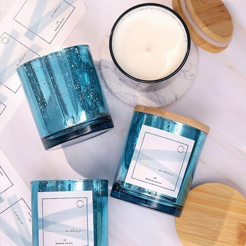 LAMORGIFT 15 Pack Glass Candle Jars with Lids (8oz, Gold) - Empty Candle Jars Containers - Mercury Glass Candle Jars for Making Candle - 20 Pcs Candle Labels Candle Making Accessories Included in Saudi Arabia