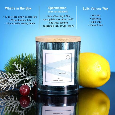 LAMORGIFT 15 Pack Glass Candle Jars with Lids (8oz, Gold) - Empty Candle Jars Containers - Mercury Glass Candle Jars for Making Candle - 20 Pcs Candle Labels Candle Making Accessories Included in Saudi Arabia
