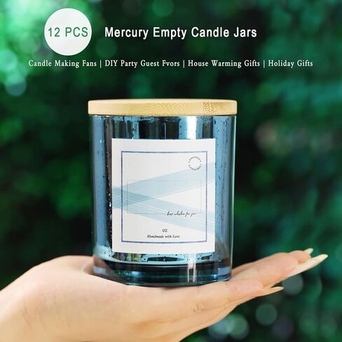 LAMORGIFT 15 Pack Glass Candle Jars with Lids (8oz, Gold) - Empty Candle Jars Containers - Mercury Glass Candle Jars for Making Candle - 20 Pcs Candle Labels Candle Making Accessories Included in Saudi Arabia
