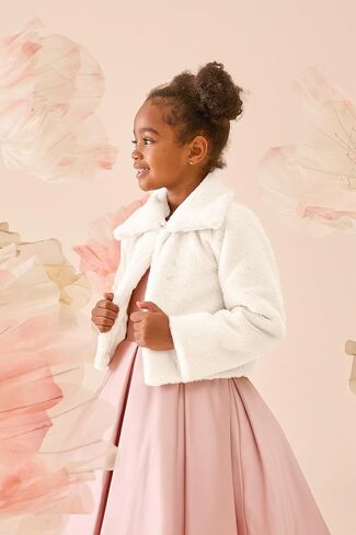 Lilax Girls Faux Fur Bolero Shrug Button Closure Cozy Jacket in Kuwait