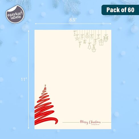 ملصقات easykart لعيد الميلاد، قرطاسية ورقية، أوراق ذات رأسية، 60 حزمة، تصميم موضوع عطلة عيد الميلاد لكتابة الحروف، ملاحظات مكتب الكمبيوتر ومستلزمات الطباعة، مقاس 8.5 بوصة × 11 بوصة in Saudi Arabia