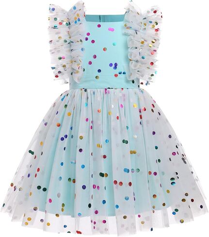 IDOPIP Flower Girls Sequin Butterfly Dot Tutu Dress for Kids Baby First Communion Wedding Princess Birthday Party Dresses in Saudi Arabia