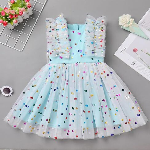 IDOPIP Flower Girls Sequin Butterfly Dot Tutu Dress for Kids Baby First Communion Wedding Princess Birthday Party Dresses in Saudi Arabia