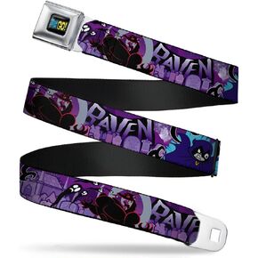 Buckle-Down Men's Seatbelt Belt Teen Titans Go Kids, raven/Trigon/Ghosts Cemetery Poses purple ash 1.0" Wide-20-36 Inches