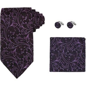 Black tie designer for men Purple Paisleys boyfriend gift Italian style ties cufflinks set H5116  Black