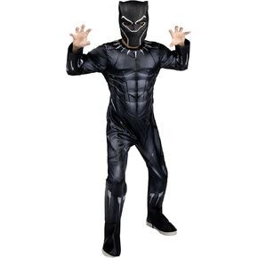 Marvel Black Panther Official Youth Halloween Costume - Premium Quality Padded Jumpsuit with Plastic Mask