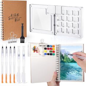 Mini Water Color Paint Set,Portable Pocket Artist Watercolor Travel Set with Acrylic Tiny Paint Palette Watercolor Sketchbook,Travel Art Kit for Kids Adults