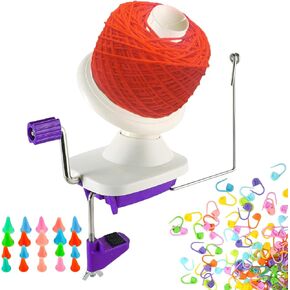 Yarn Ball Winder, Hand Operated Purple Ball Winders for Yarn, Yarn Winder with Easy Installation for Yarn Storage +20 PCS Knit Knitting Needles Point Protectors+100 PCS Stitch Knitting Needles