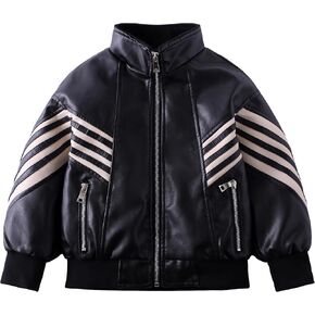 Kids PU Leather Flight Bomber Aviator Jackets Boys Motorcycle Biker Leather Jackets Coat For 3-14Years