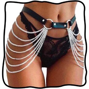 Leather Waist Chain Belt Punk Belly Body Chains Layered Gothic Rave Halloween Body Jewelry Accessories for Women