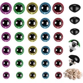 Reekei Safety Eyes for Crocheting,360 Pcs Safety Eyes 12-30mm Plastic Safety Eyes and Noses,Stuffed Animal Eyes Craft Crochet Eyes for Plush Animals DIY Puppet Bear Toy Doll Making Supplies-No Needle