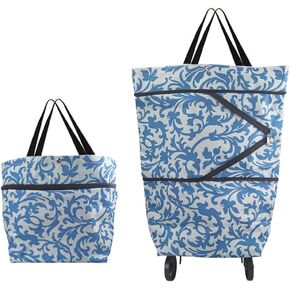 Folding Shopping Cart with Wheels Fashionable and Practical Shopping Carts, Grocery Cart on Wheels Used for Picnic Trips to Buy Vegetables(Morning Glory)