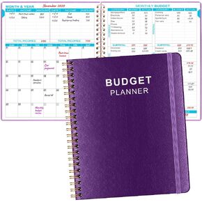 Budget Planner & Monthly Bill Organizer with Pockets. Budget Tracker, Budgeting Journal and Financial Planner Budget Book to Control Your Money, PU Leather Cover, 8" x 9.5",Purple Budget Planners