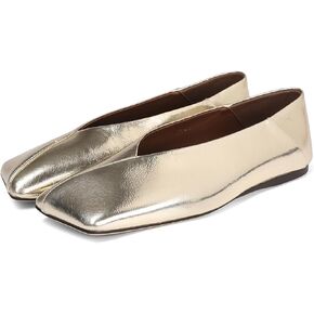 Square Toe Flats for Women Ballet Flat Shoes for Women Metallic Leather Stylish Casual Shoes Silver Flats for Women