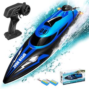 2.4GHz Remote Control Boat, 22+MPH RC Speed Boat for Adults Kids Enthusiasts, Fast RC Racing Jet Boat for Lakes, River, Pool (Blue)