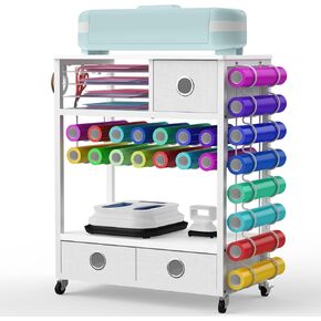 Craft Cart Compatible with Cricut Machine and Vinyl Roll, Craft Organizers and Storage with Drawers, Hooks and Height Adjustable Shelf, Rolling Storage Cart and Workstation for Accessories in Kuwait