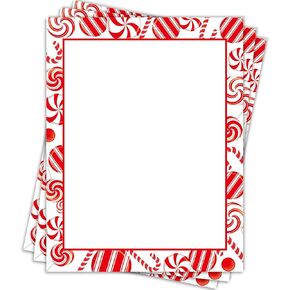 100 PCS Peppermint Party Letterhead Candy Cane Christmas Border Computer Paper Stationery paper for Note Letters to Santa Holiday Printer Paper Invitations Office School 8.5 x 11 In