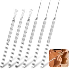 6pcs Clay Needle Tools 5.3 Inch Pottery Tools Carving Modeling Kit Scratch Art Tools for Ceramic Feather Wire Texture Detail Ceramics Tools Clay Sculpting Needle Tools Pottery Needle Tool